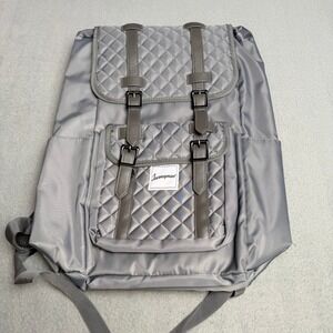 Journeyman Gray Quilted Nylon Drawstring Backpack Magnetic Buckle Straps Travel